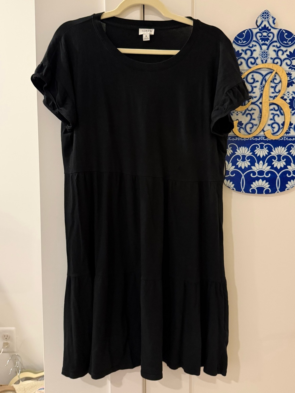 J. Crew Black Short Sleeve Tiered Mini Dress